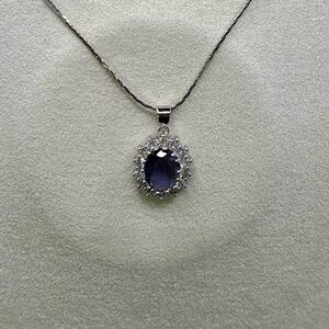 NIB S925 Stamped Silver Amethyst and Zircon Oval Pendant Necklace